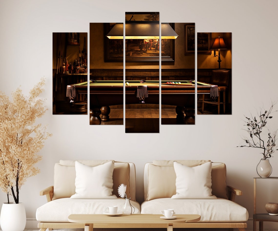 Vintage Billiard Room Pool Table Under Lamp Man Cave Game Room Poster - Image 3