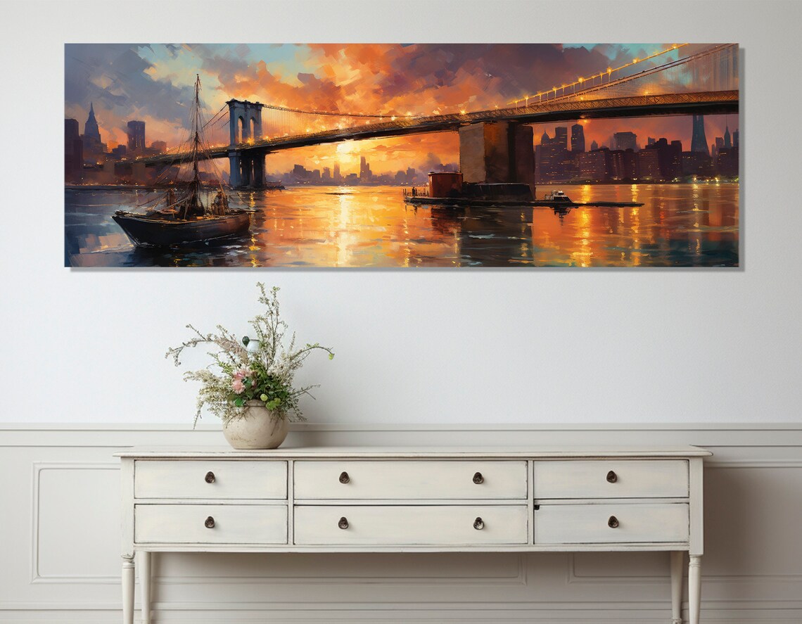 Brooklyn Bridge Sunset Sailboat New York Skyline Panoramic Poster - Image 4