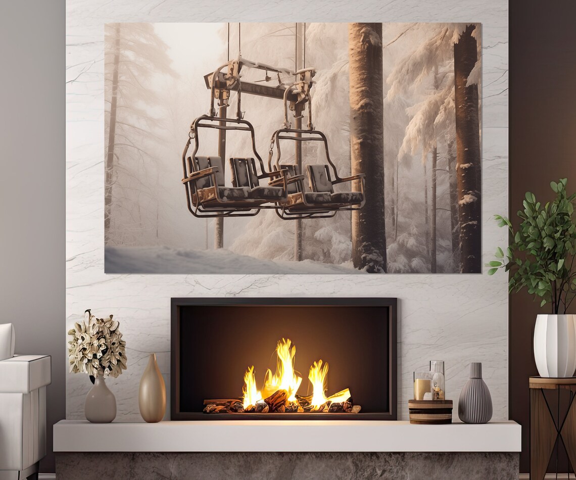 Chairlift Winter Cable Car Ski Lift Art Print - Image 2