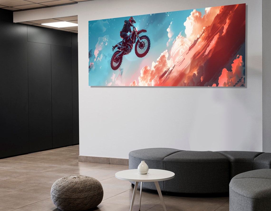 Large Motocross Jump Print Motocross Wall Art Abstract Dirt Bike Painting Motocross Club Decor Framed And Ready To Hang - Image 2