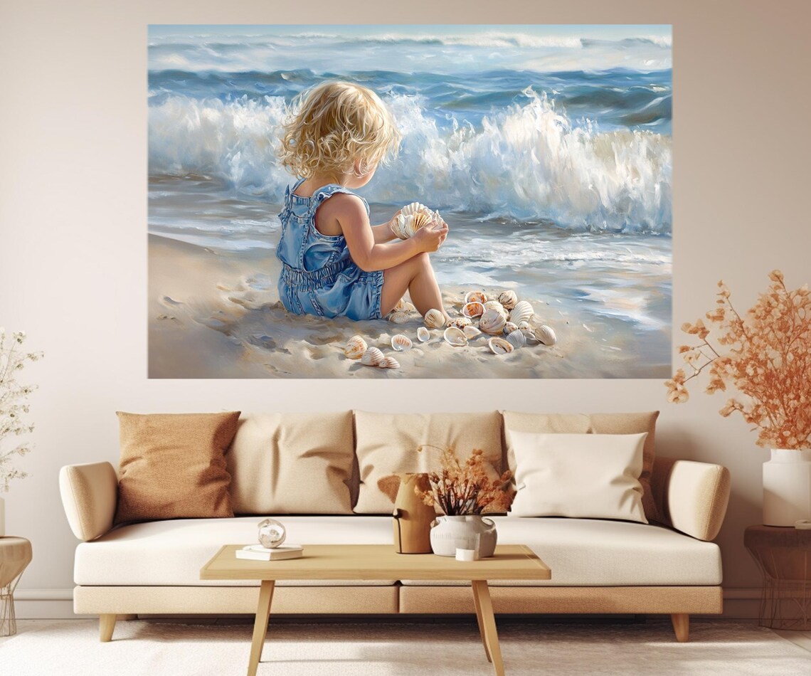 Little Blonde Kid on the Beach, Abstract Art Print