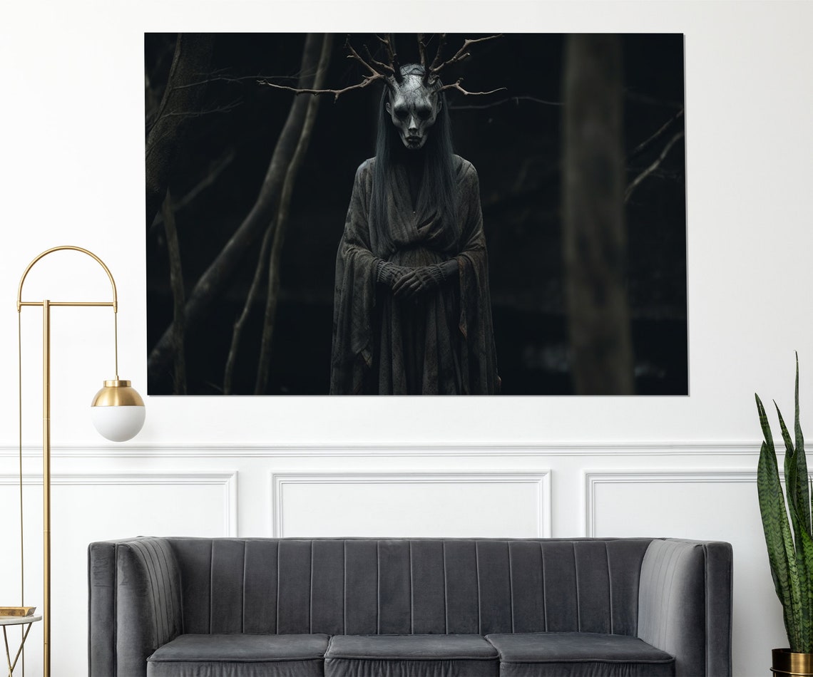 Antlered Ghost Figure In Dark Forest Gothic Horror Wall Art Poster - Image 2