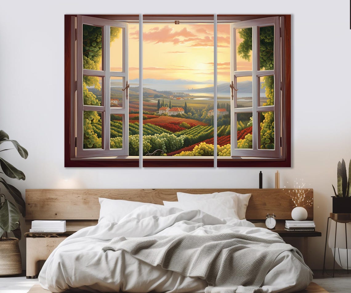 Open Window With Vineyards View Print Vineyard On Sunset Painting Wine Wall Art Winery Wall Decor Framed And Ready To Hang - Image 4