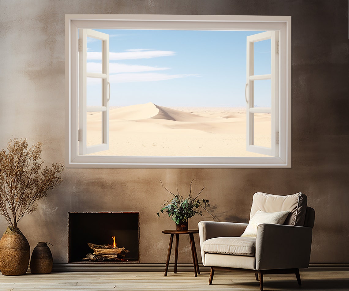 Open Window With A Desert View Print Desert Wall Art Faux Window Art Framed And Ready To Hang - Image 4