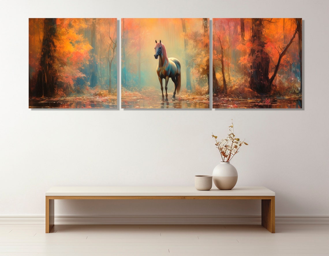 Abstract Horse Painting Print Horse In Autumn Forest Art Horses Wall Art Fantasy Horse Poster Framed And Ready To Hang - Image 4