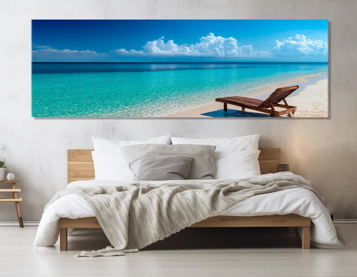 Maldives Tropical Beach Turquoise Water Wooden Lounger Panorama Poster