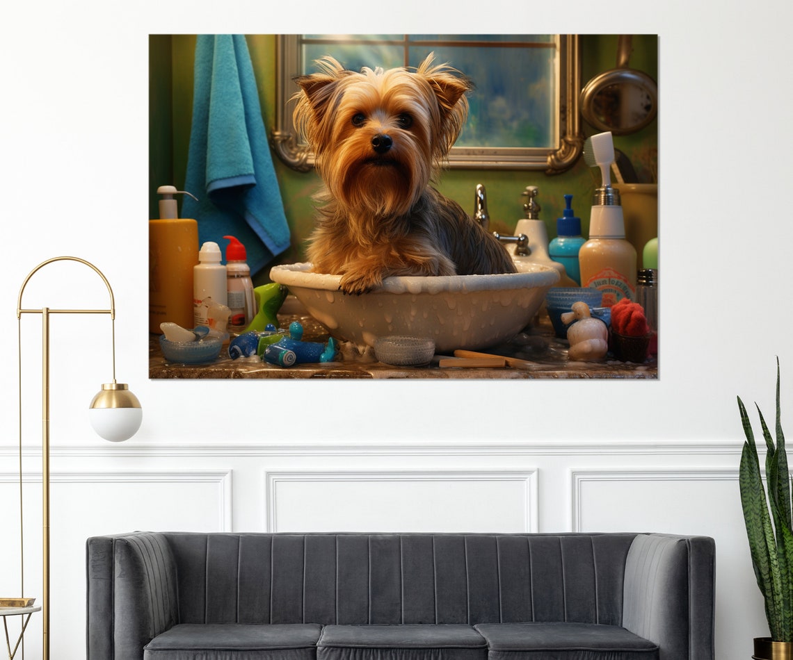 Yorkshire Terrier In Bathroom Sink Grooming Products Funny Poster - Image 4
