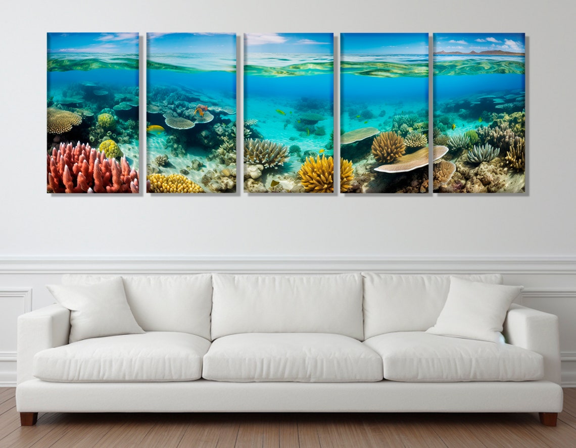 Coral Reef Underwater Split View Panorama Tropical Ocean Life Poster - Image 3