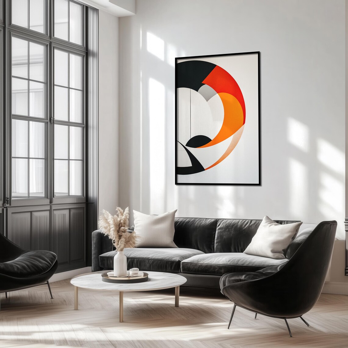 Orange Black Circular Geometric Mid Century Modern Space Age Art Poster - Image 3