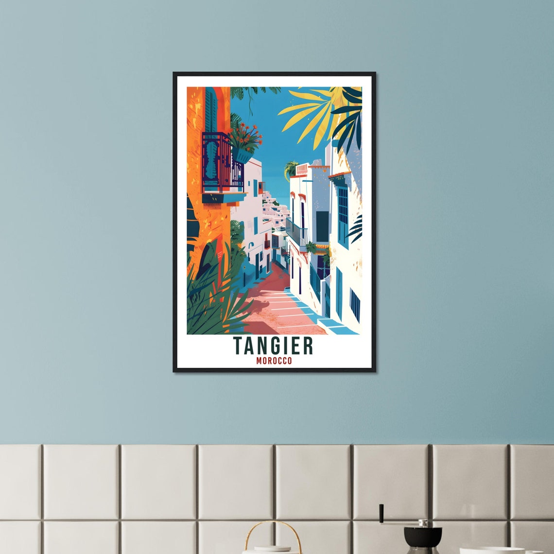 Tangier Morocco Colorful Medina Alley Balconies Travel Poster - Image 2