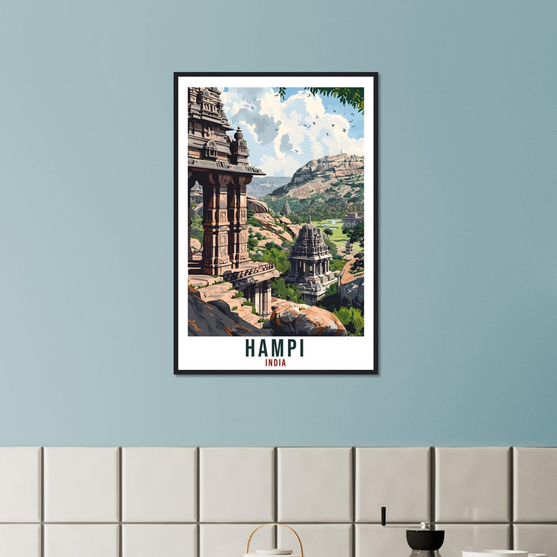 Hampi India Ancient Temple Ruins Rocky Hills Vintage Travel Poster - Image 3
