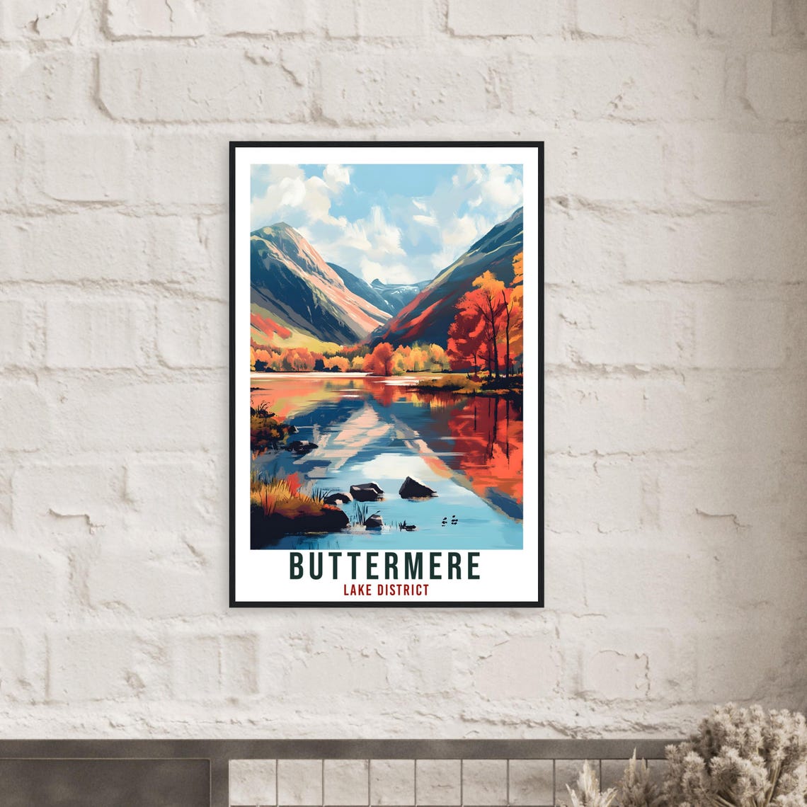 Buttermere Lake District Autumn Lake Reflections Travel Poster - Image 2