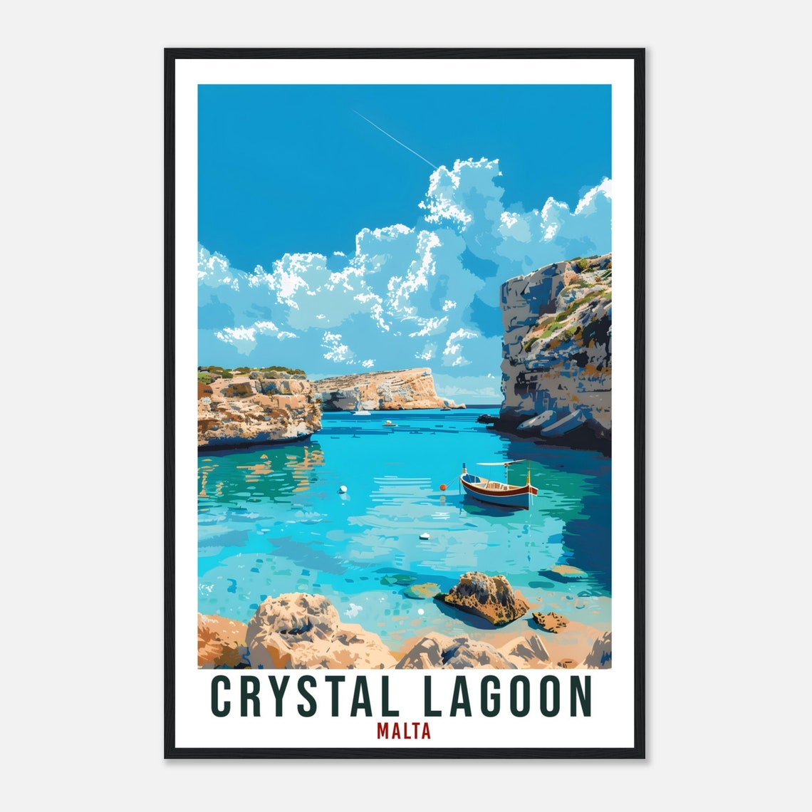 Crystal Lagoon Malta Turquoise Cove Retro Cliffs Travel Poster - Image 4