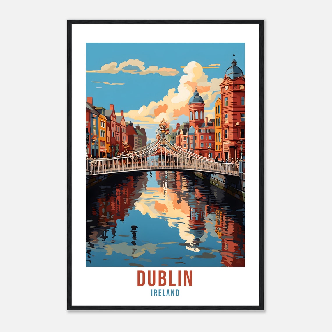 Dublin Ireland Ha'penny Bridge River Liffey Retro Travel Poster - Image 4