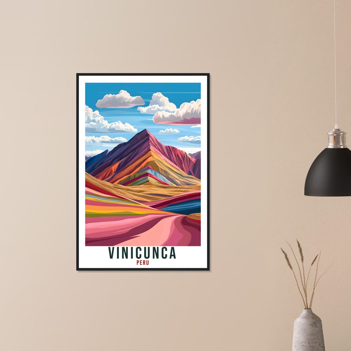 Vinicunca Peru Rainbow Mountain Striped Peaks Vintage Travel Poster Art - Image 3