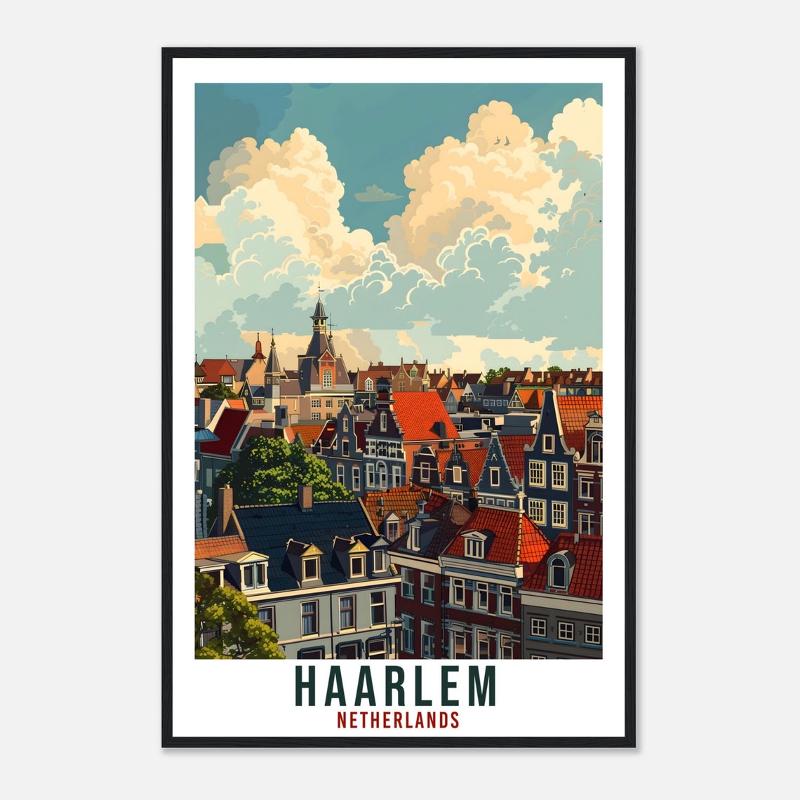 Haarlem Netherlands Red Rooftops Church Tower Vintage Travel Poster - Image 4