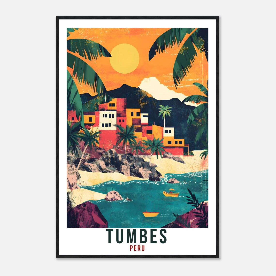 Tumbes Peru Coastal Fishing Village Sunset Boats Vintage Travel Poster - Image 4