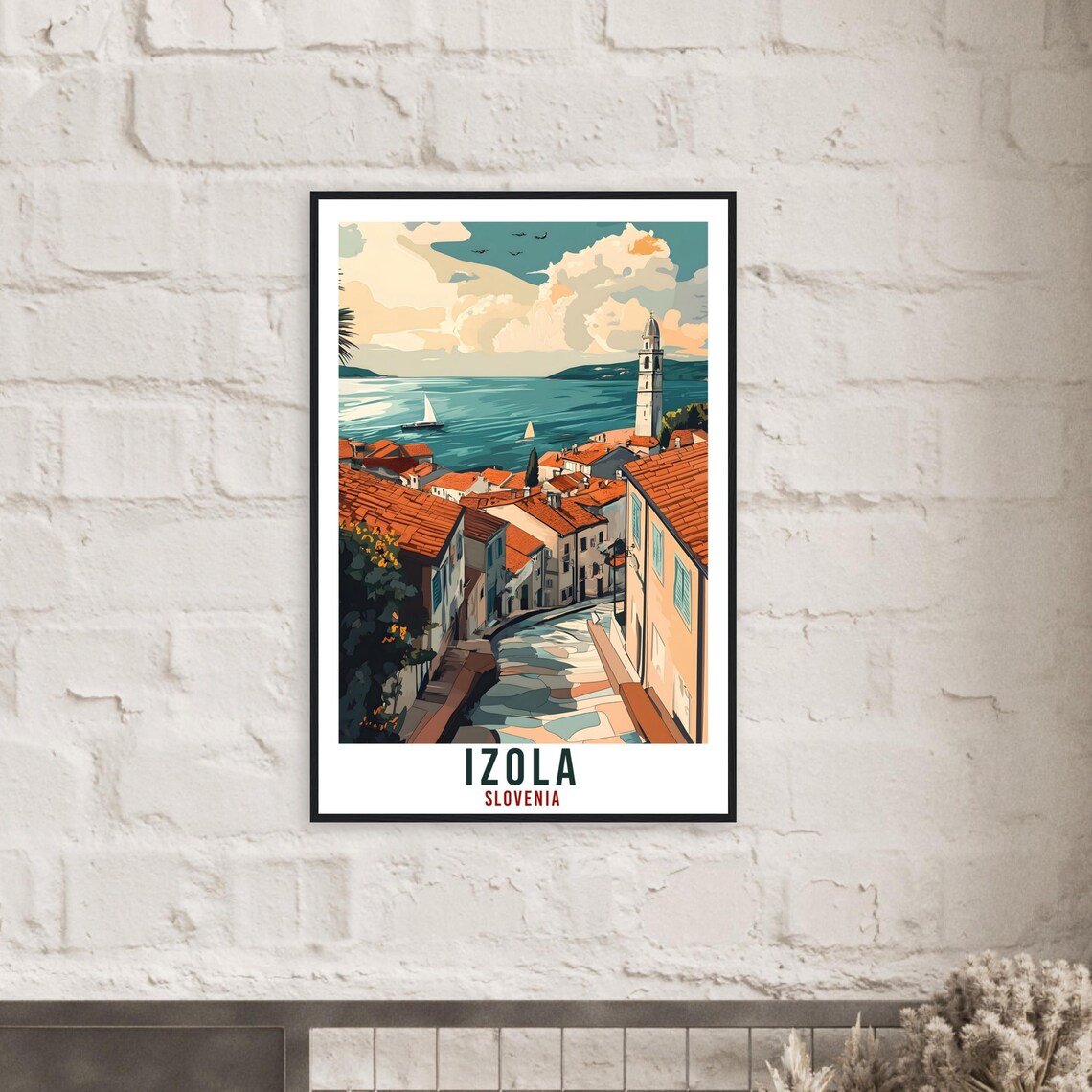Izola Slovenia Seaside Old Town Sailboats Vintage Travel Poster - Image 2