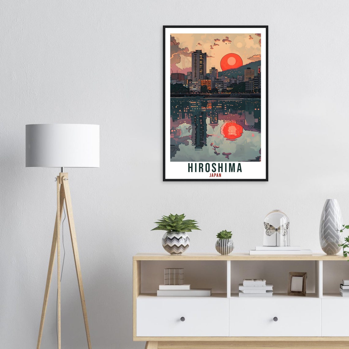Hiroshima Japan City Skyline Red Sun Water Reflection Travel Poster - Image 3