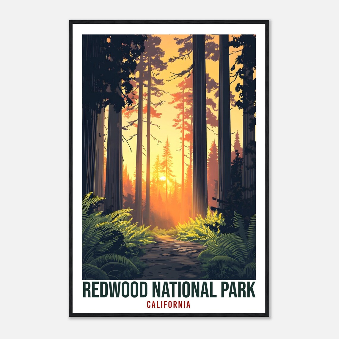 Redwood National Park California Forest Trail Sunset Travel Poster - Image 4