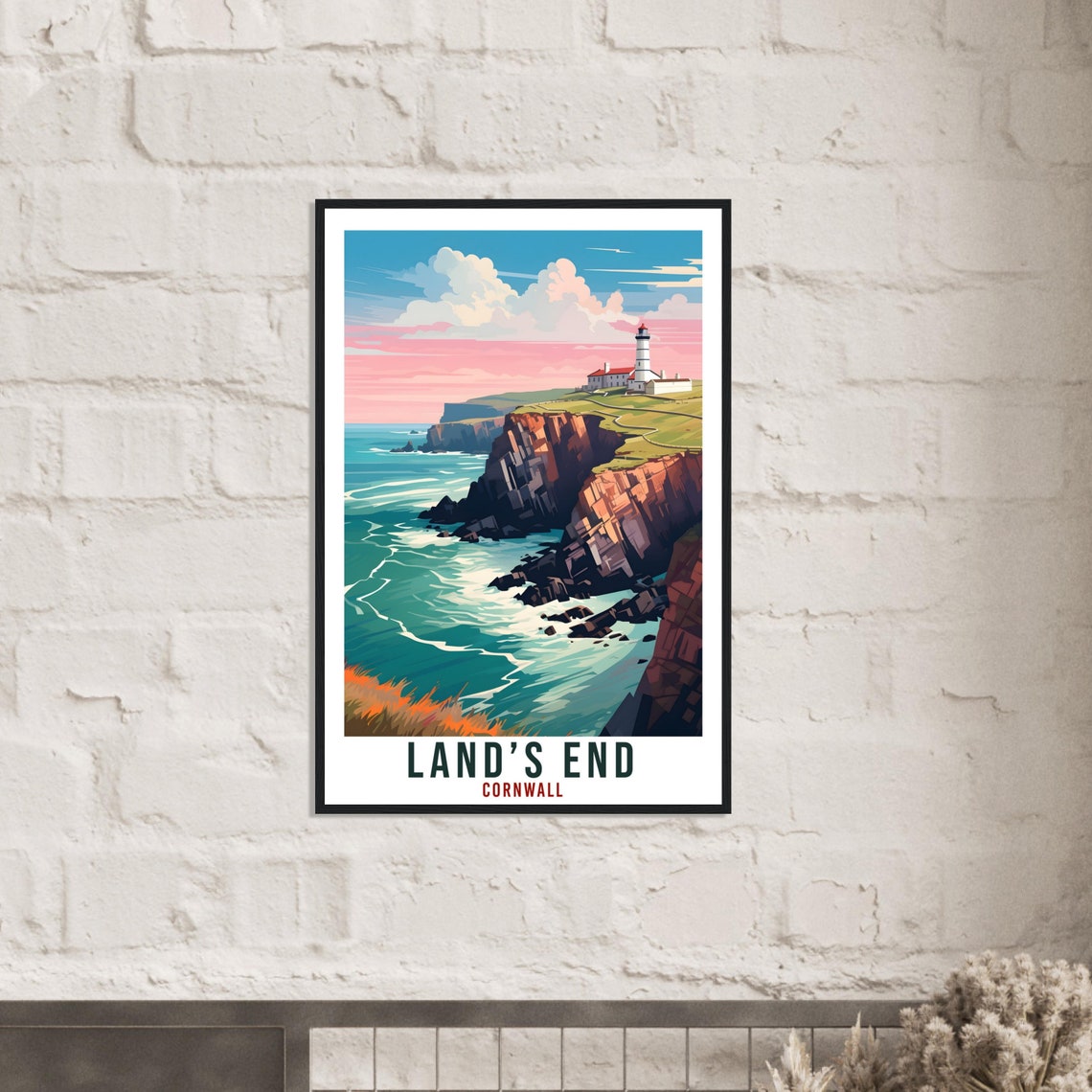 Lands End Cornwall Sea Cliffs Lighthouse Sunset Coastal Poster - Image 3