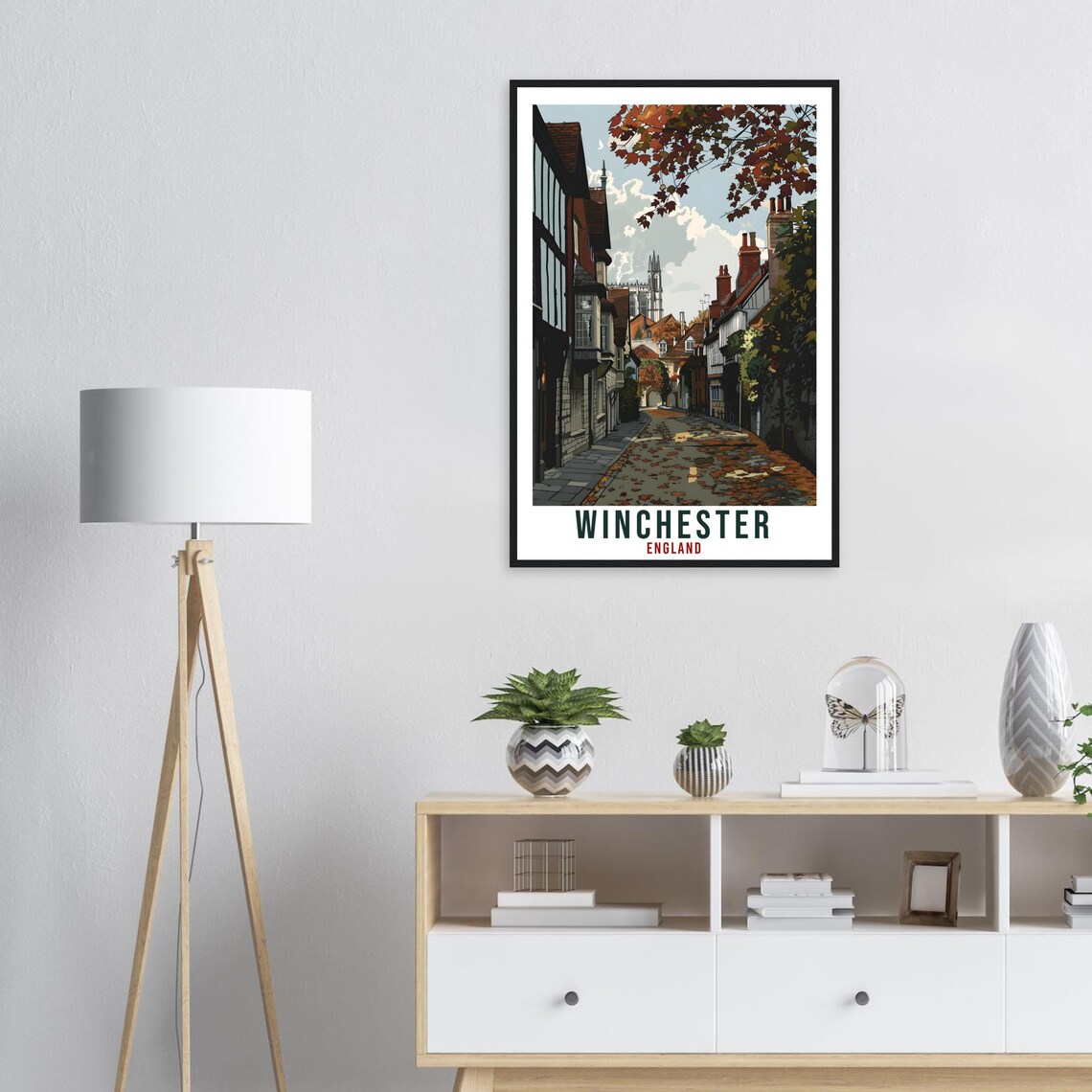 Winchester England Autumn Cathedral Street Vintage Travel Poster - Image 3