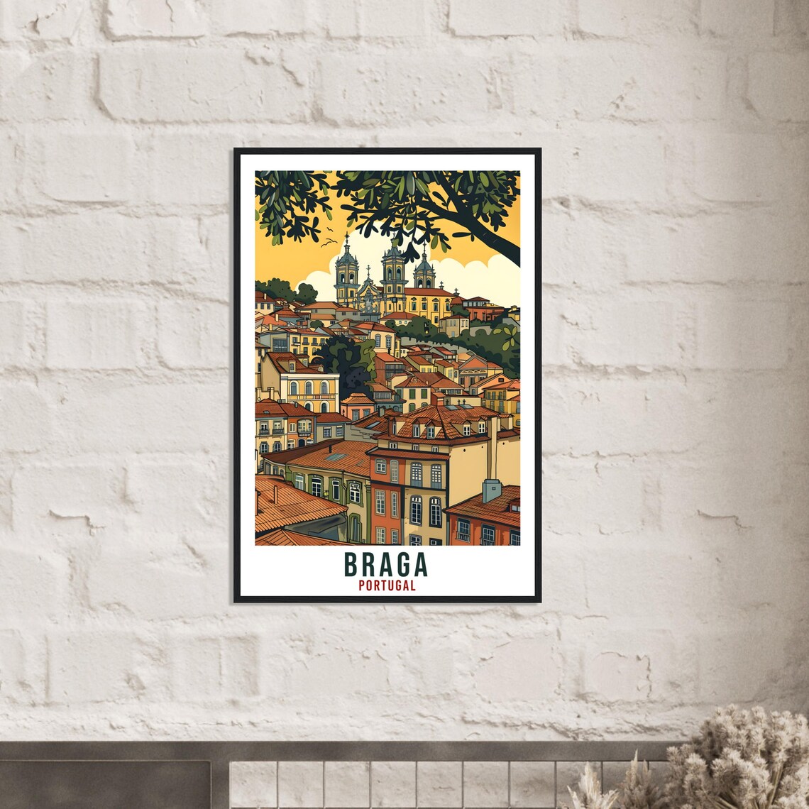 Braga Portugal Old Town Church Rooftops Golden Light Travel Poster - Image 3