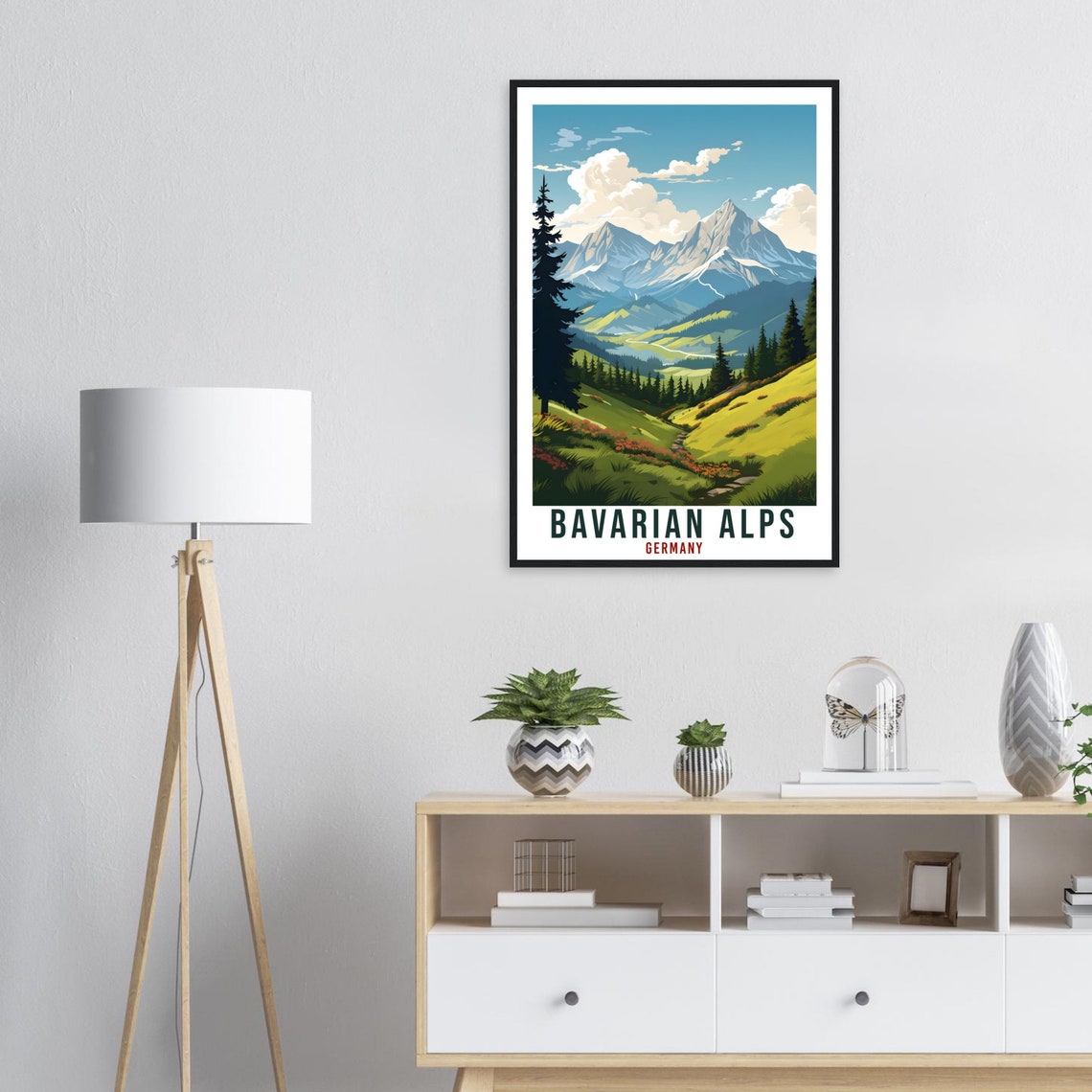 Bavarian Alps Germany Mountain Meadow Pines Vintage Travel Poster - Image 3