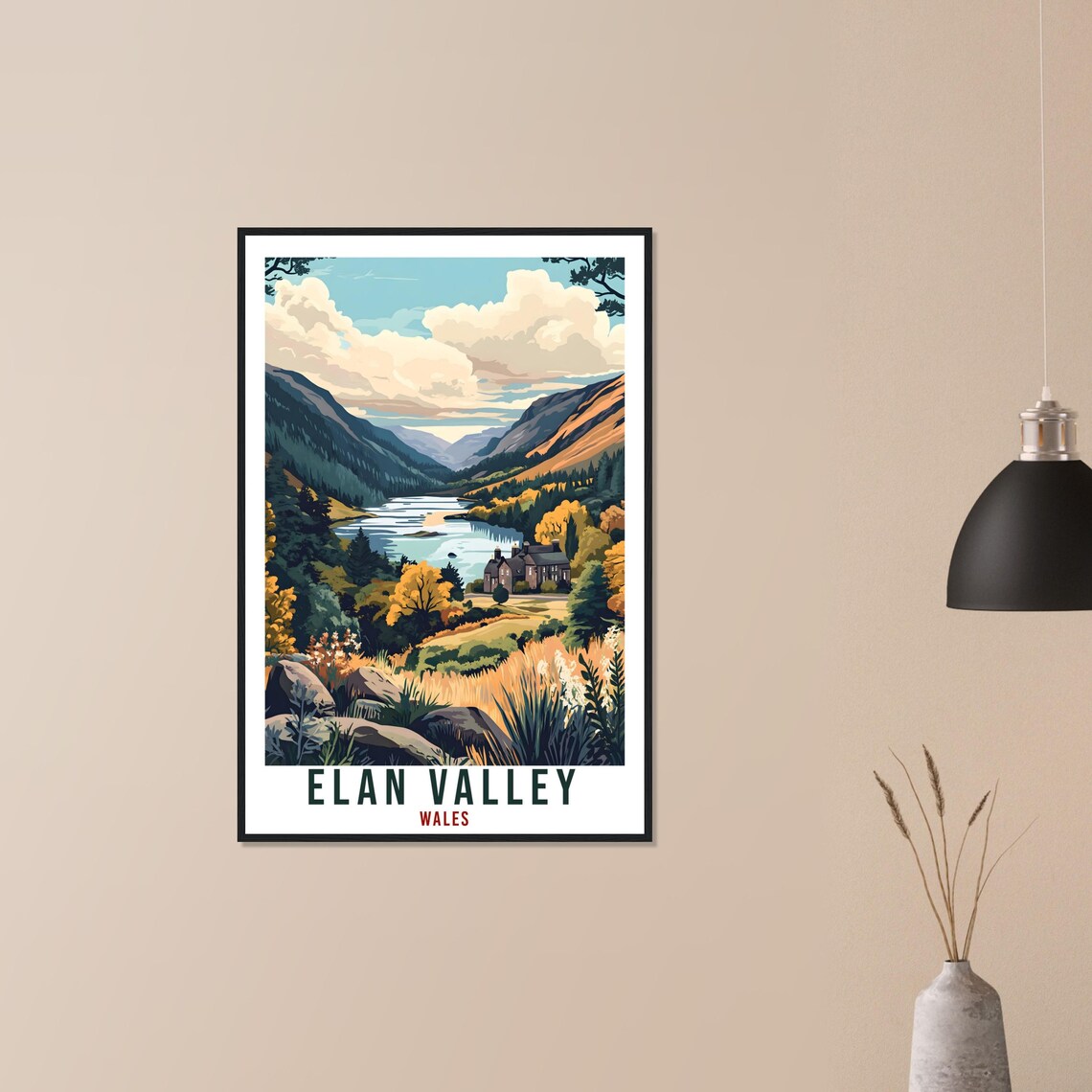 Elan Valley Wales Travel Poster Reservoir Lake Autumn Hills Artwork - Image 3