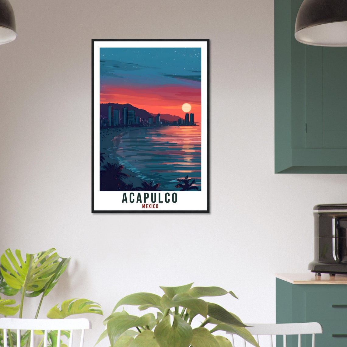 Acapulco Mexico Night Bay Skyline Retro Moonlit Travel Poster - Image 3
