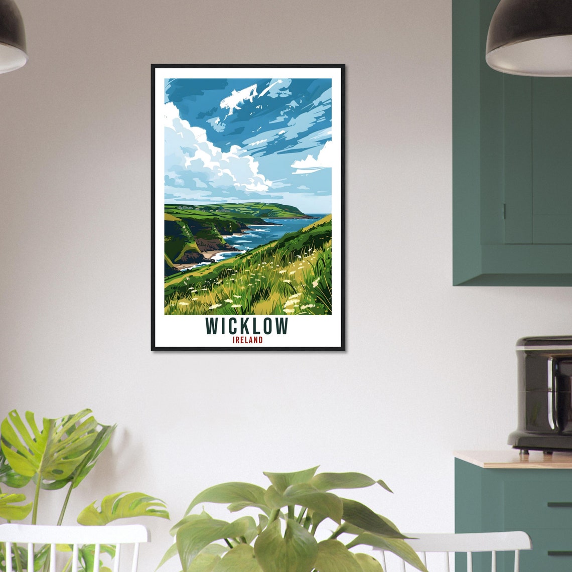 Wicklow Ireland Emerald Coastal Hills and Cove Travel Poster - Image 3