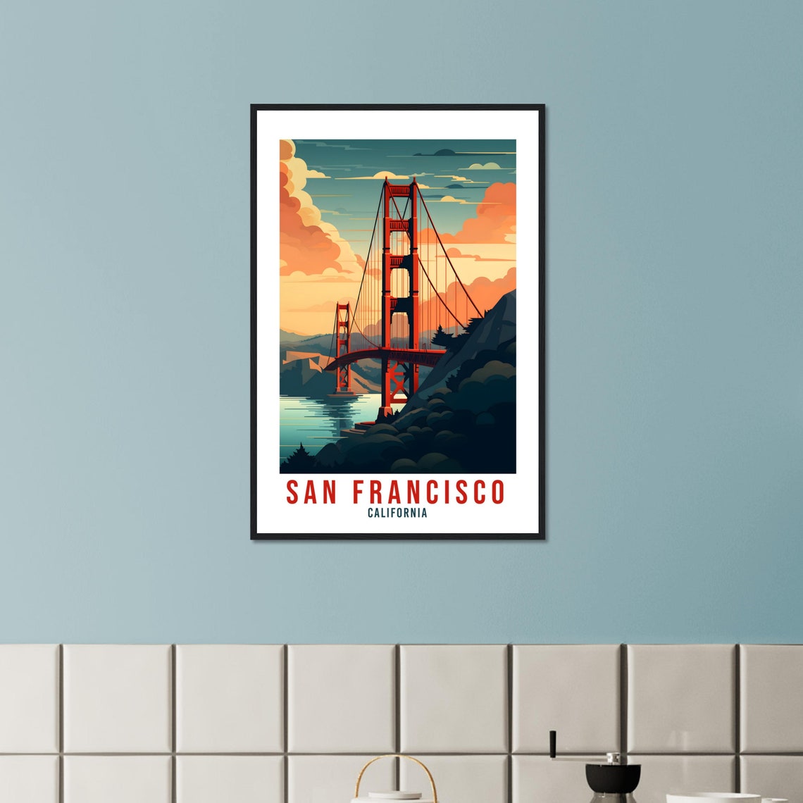 San Francisco Golden Gate Bridge Sunset Travel Poster California View - Image 2
