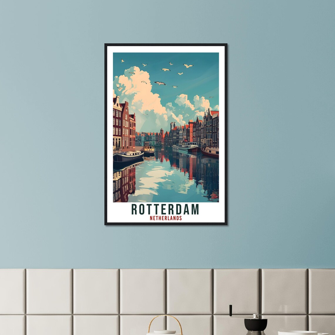 Rotterdam Netherlands Canal Houses Vintage Travel Poster Holland Art - Image 3