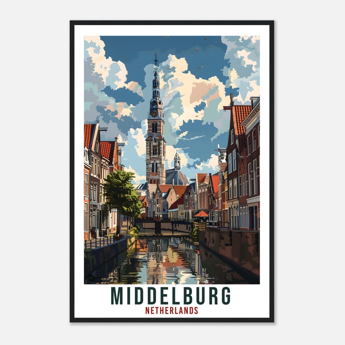 Middelburg Netherlands Historic Canal Church Tower Travel Poster - Image 4