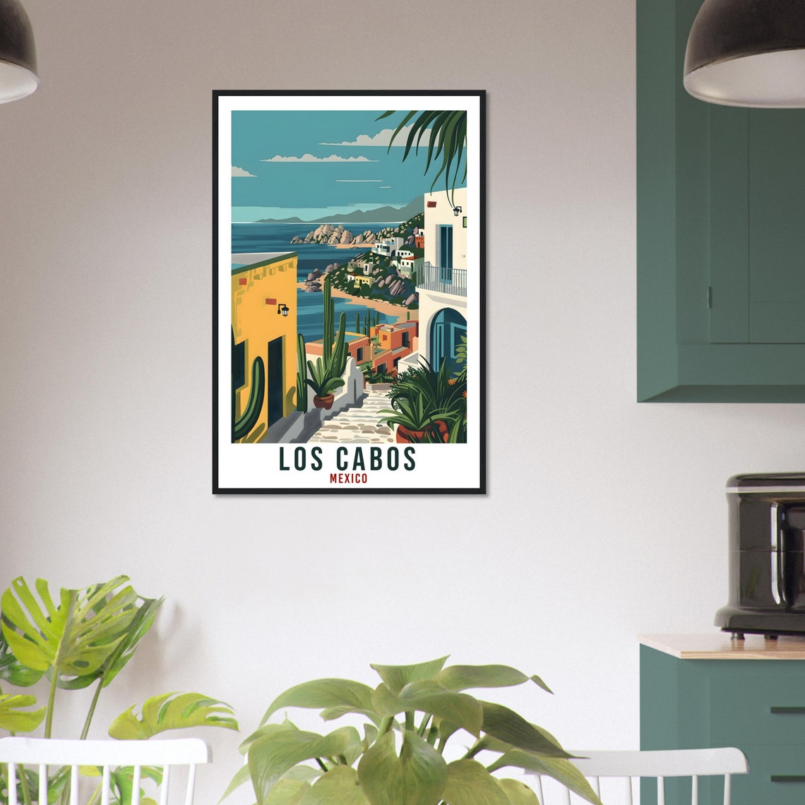 Los Cabos Mexico Hillside Village Ocean View Cactus Stone Steps Poster - Image 3
