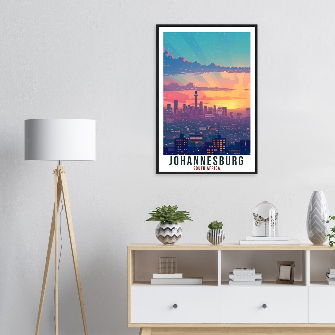 Johannesburg South Africa Sunset Skyline City Lights Travel Poster - Image 3