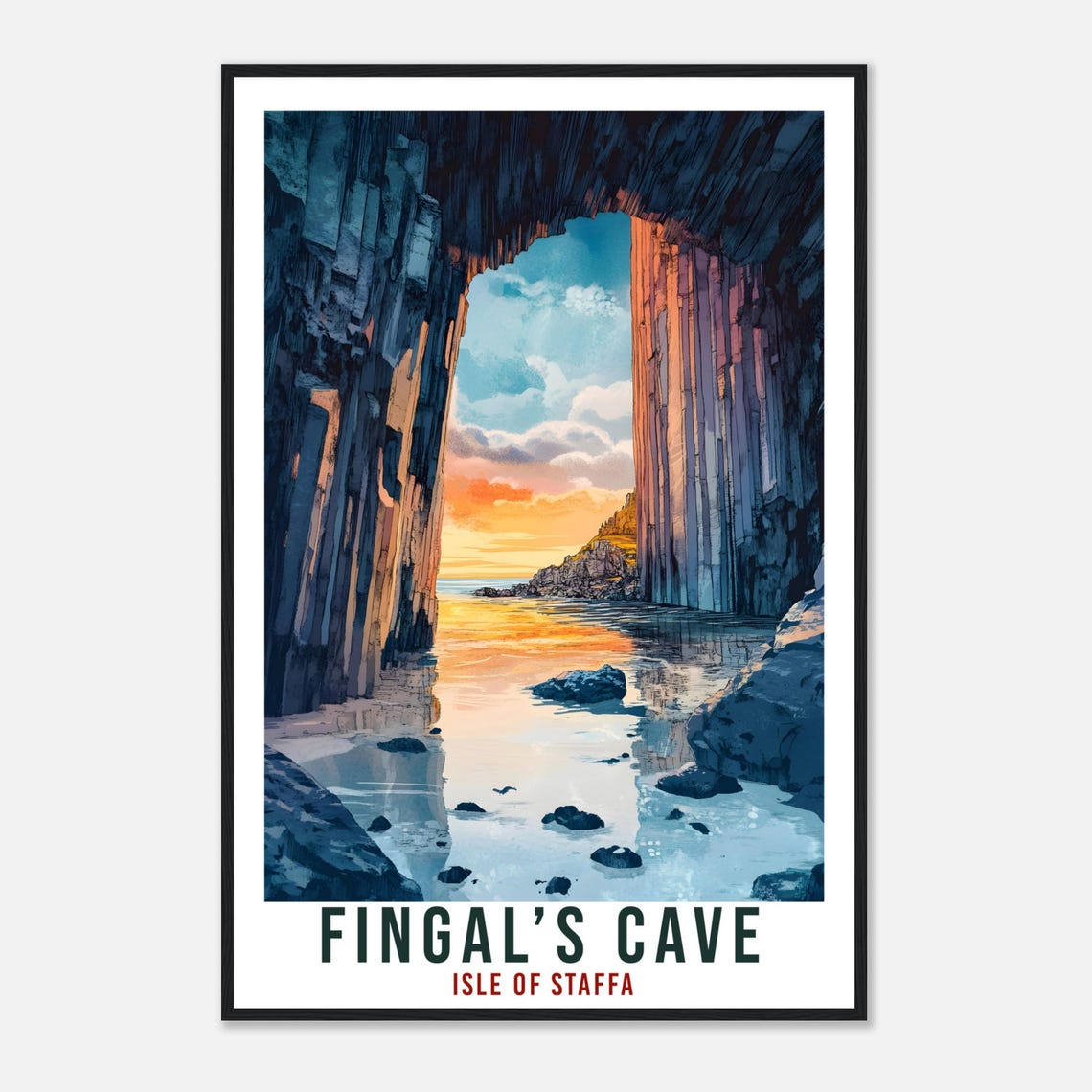 Fingals Cave Isle of Staffa Basalt Columns Sunset Travel Poster - Image 4