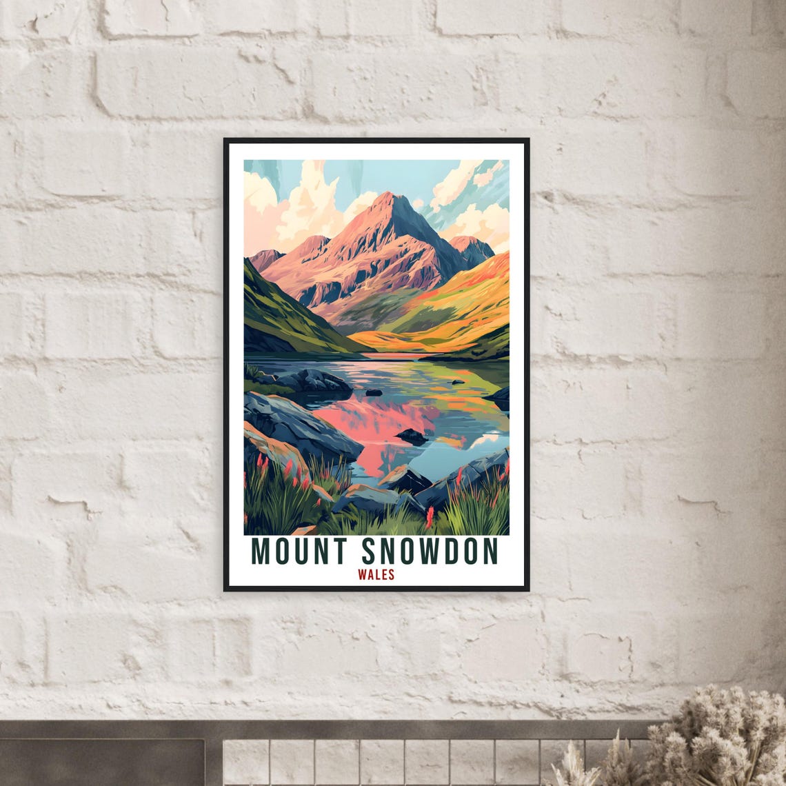 Mount Snowdon Wales Lake Reflection Rugged Mountain Travel Poster - Image 2