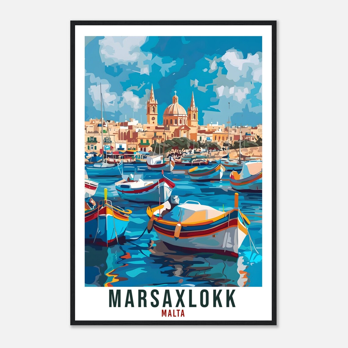 Marsaxlokk Malta Colorful Fishing Boats Harbor Retro Travel Poster - Image 4