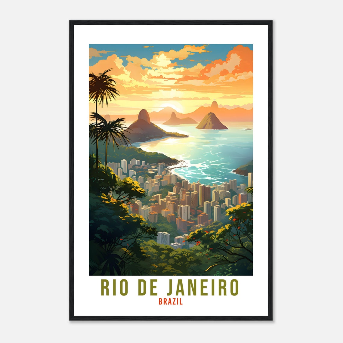Rio De Janeiro Brazil Tropical Sunset Bay Vintage Travel Poster - Image 4