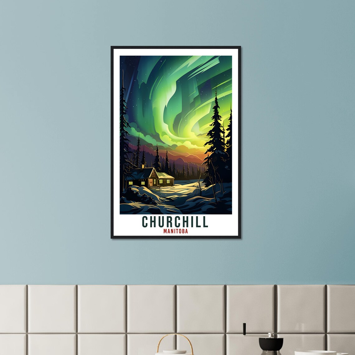 Churchill Manitoba Northern Lights Cabin Snowy Winter Travel Poster - Image 4