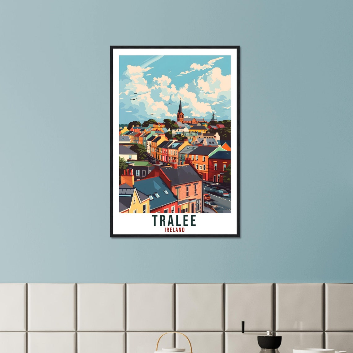 Tralee Ireland Charming Colorful Town Church Rooftops Travel Poster - Image 3