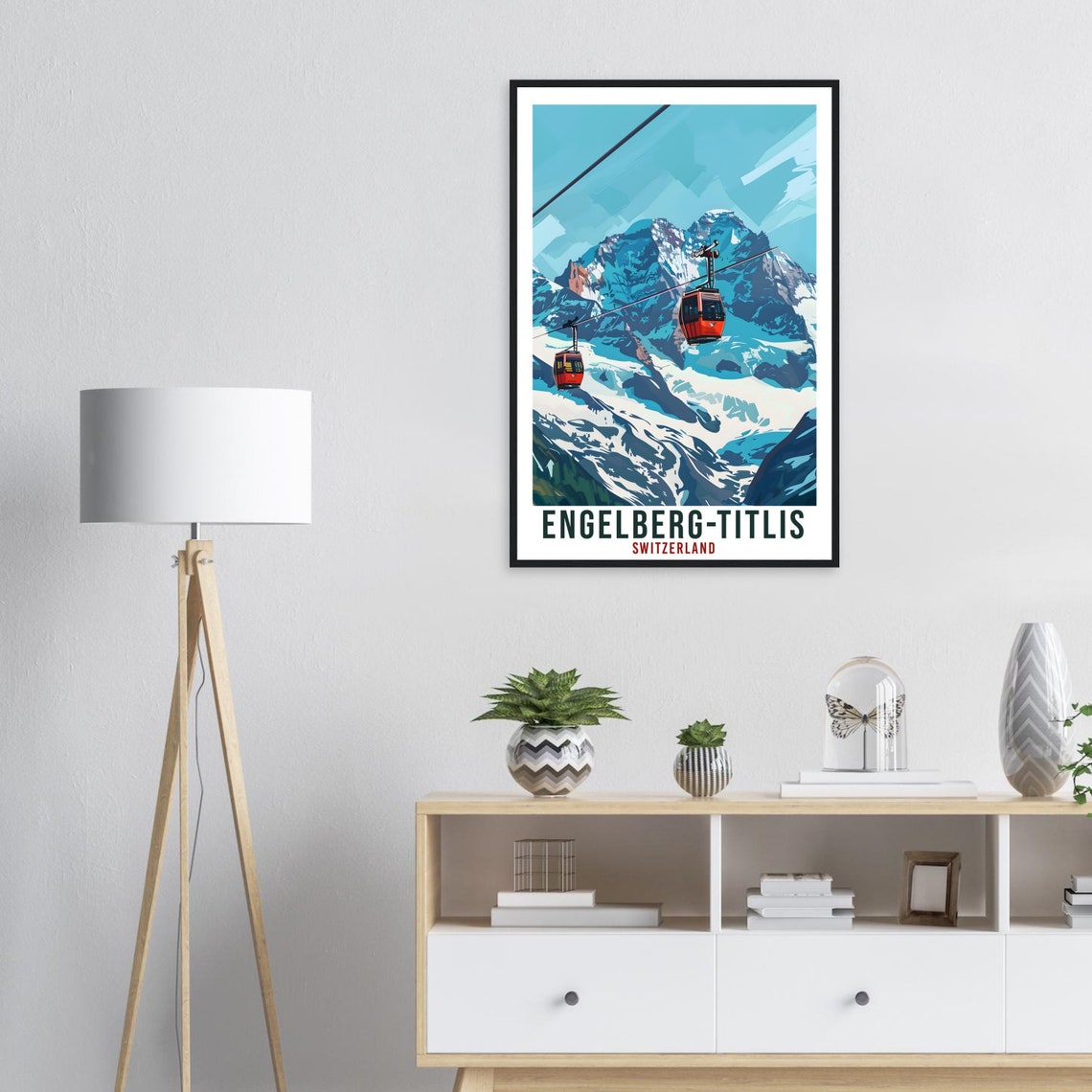 Engelberg Titlis Gondola Snowy Peak Switzerland Vintage Alpine Poster - Image 3