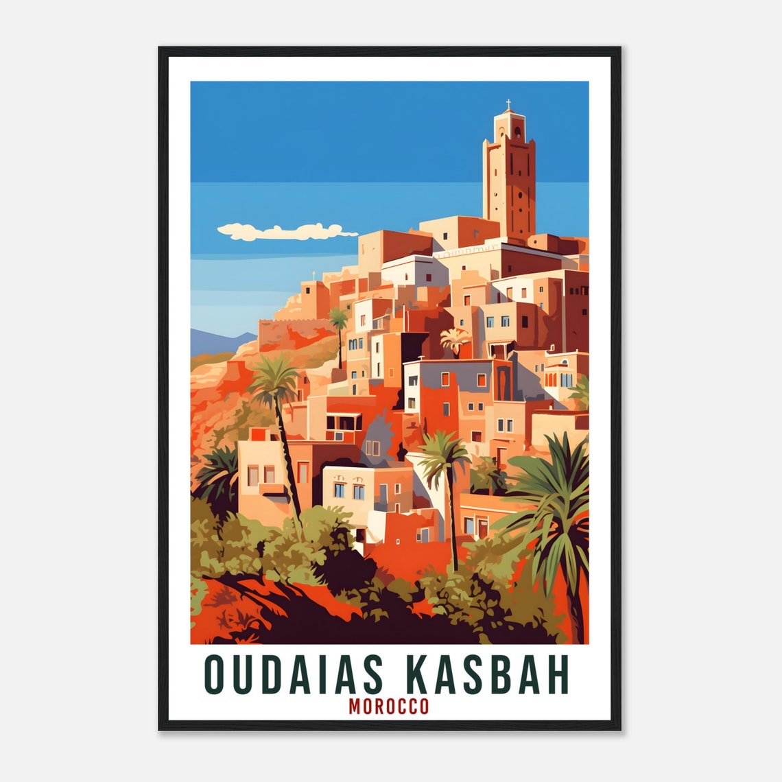 Oudaias Kasbah Morocco Hillside Old Town Mosque Tower Art Poster - Image 4