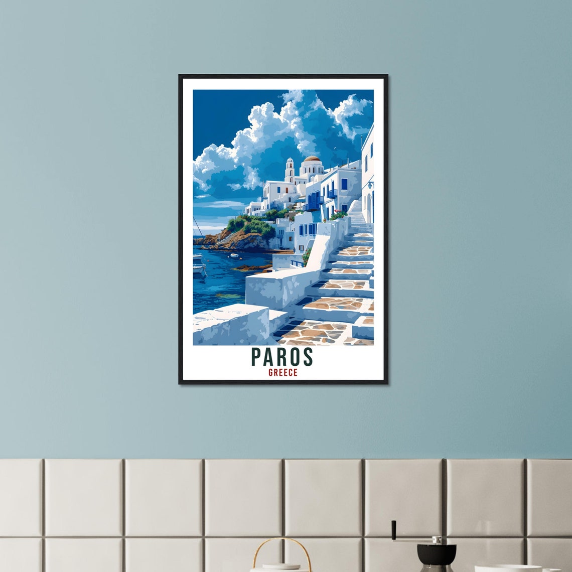 Paros Greece Whitewashed Houses Overlooking the Harbor Travel Poster - Image 3