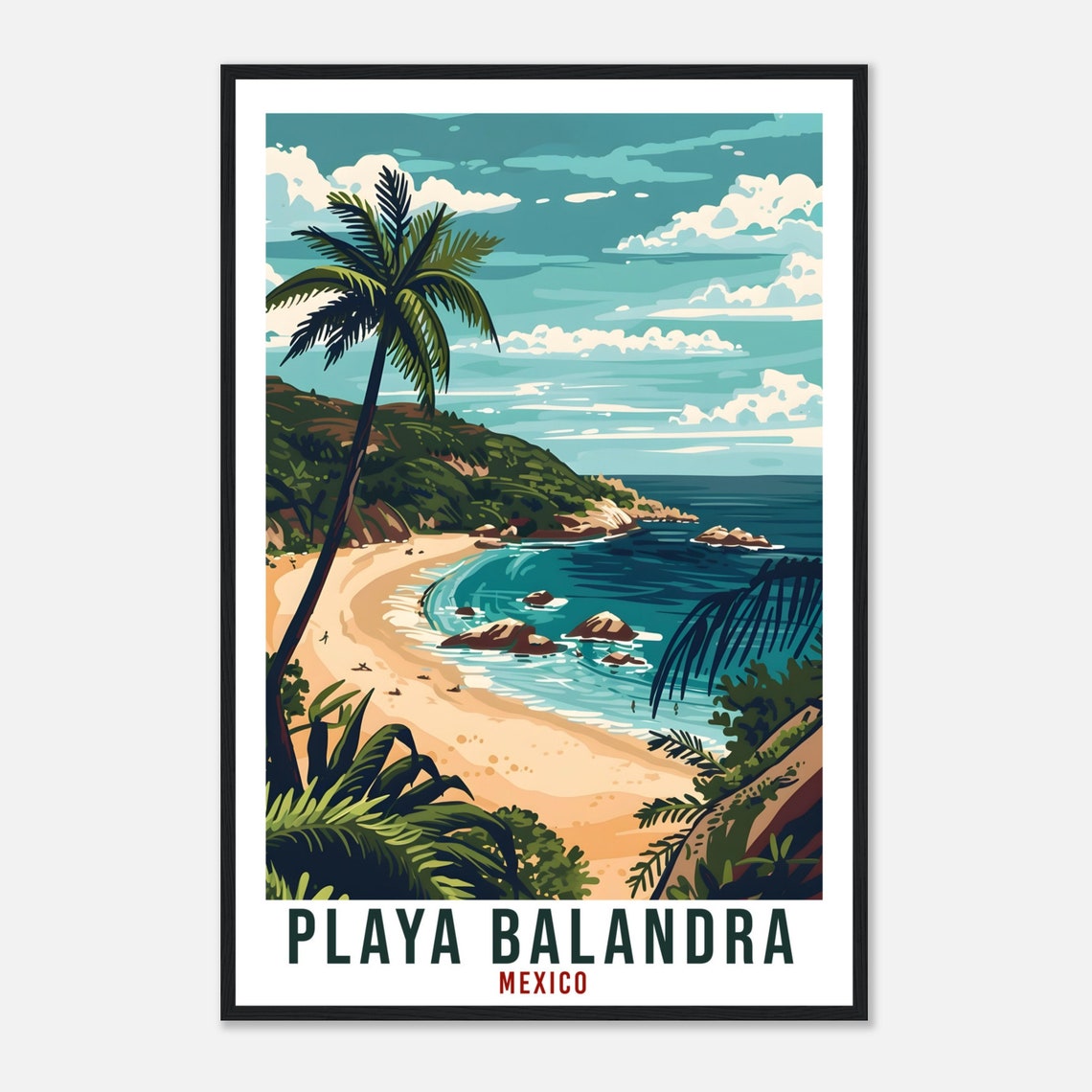 Playa Balandra Mexico Hidden Beach Cove Palm Trees Rocky Point View Poster - Image 4