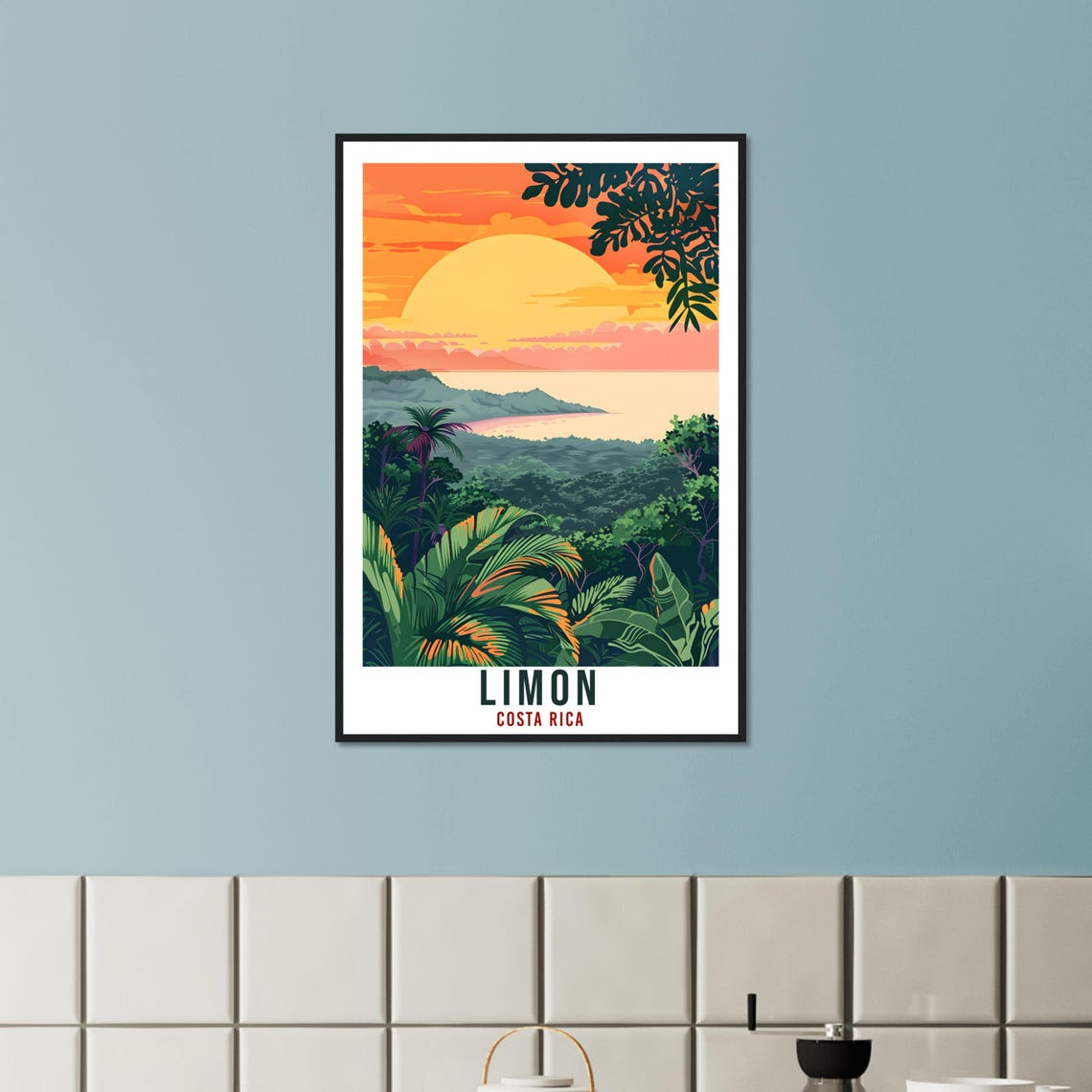 Limon Costa Rica Jungle Bay Sunset Big Sun Vintage Travel Poster - Image 3