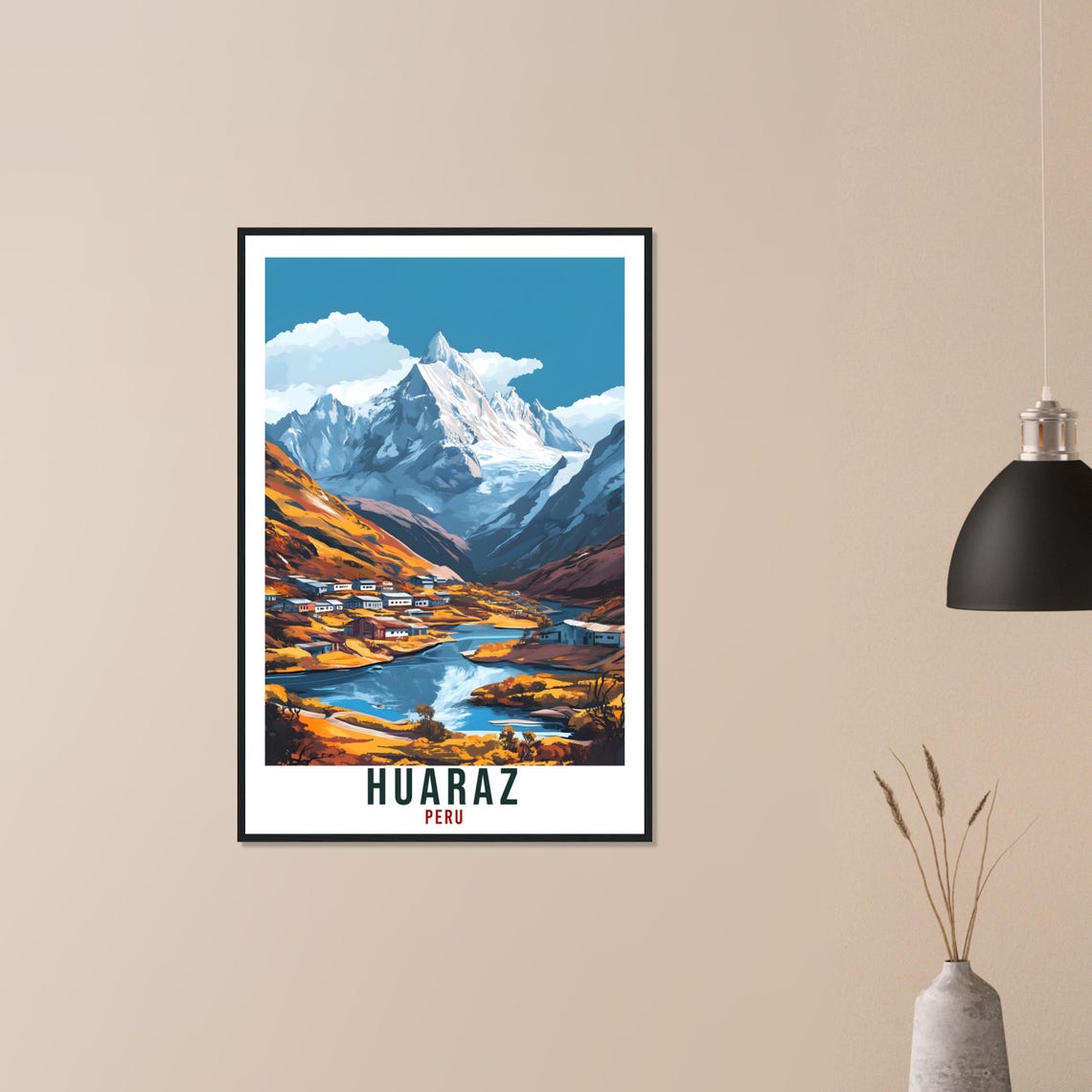 Huaraz Peru Andean Mountain Town Vintage Travel Illustration Poster - Image 3