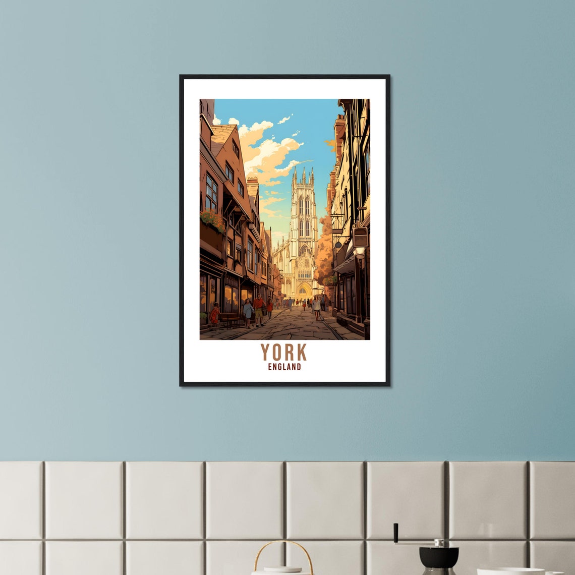 York England Cathedral Old Town Cobblestone Street Art Poster - Image 4