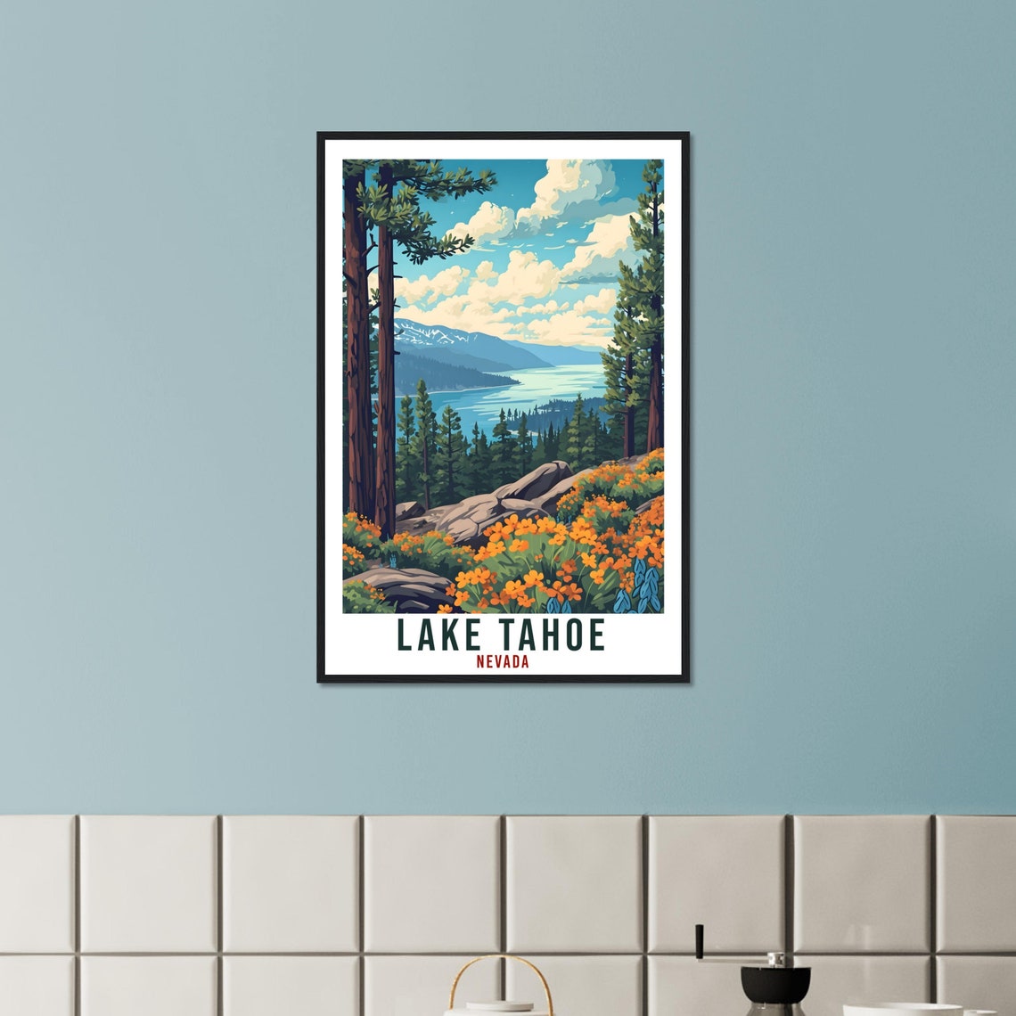Lake Tahoe Nevada Pine Forest Wildflowers Alpine Lake Travel Poster - Image 3